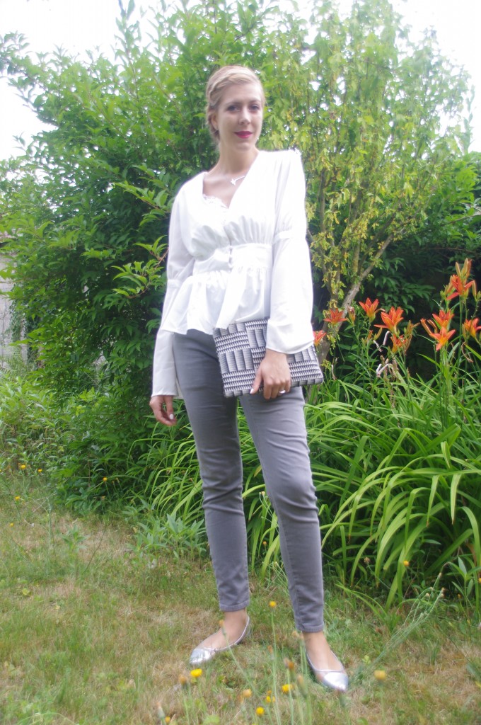 ootd, look, tenue, Zazful, blouse romantique, jegging, tregging, pull in, ballerines newlook, bout pointu, bague de phalange, bague argent, collier rock, bijou français, steeline