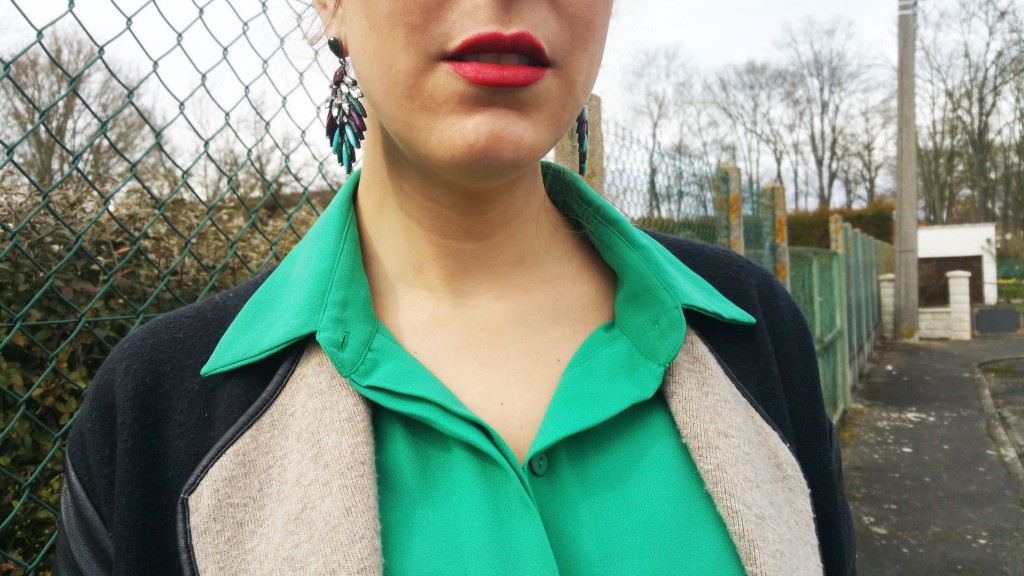 look tendance, ootd, ootn, tenue du jour, look femme, robe chemise, vert emeraude, gilet bimatière, escarpins bimatière, babou, derhy, zara, boucles d'oreilles bijoux, tendance, revue, review, haul, blog mode, blogueuse mode,