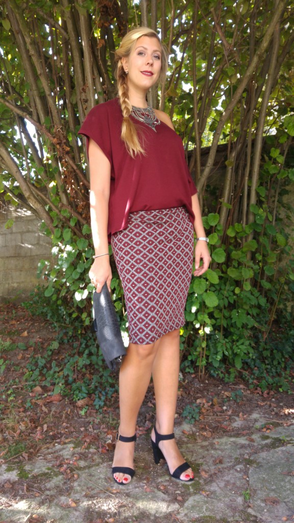 babou, primark, camaieu, look pas cher, ootd, look du jour, ootn, look soirée, party look, tenue de soirée, jupe crayon, imprimé graphique, boubou imprimé ethnique, wax, bordeaux, bordeau, blog mode, blogueuse mode, tendance femme pas cher