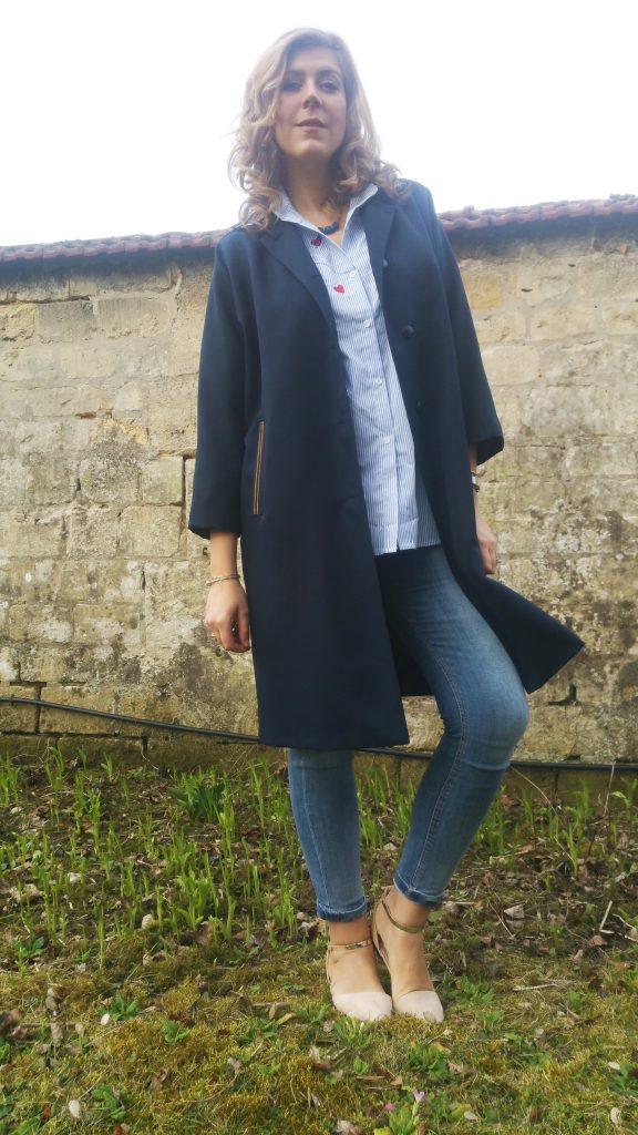 chemise écusson, chemise patch, chemise diy, veste vintage, veste droite, emmaus, babou, jean blech, jean clair, jean taille haute, slim bershka, ballerine nude, sandales nude, look marin, look bleu, ootd, tenue du jour, look du jour, ootn, sappelle, bijou africain, bijou ethnique, blog mode, blogueuse mode