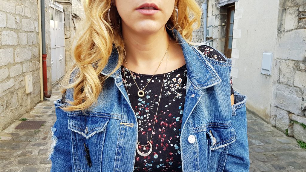 90's, nineties, look retro, look tendance, robe liberty, veste en jean épaules dénudées, cut out denim jacket, espadrilles compensées, pimkie, babou, castaner, vintage, college girl, look back to school, haul, lookbook, blogueuse mode, blog mode