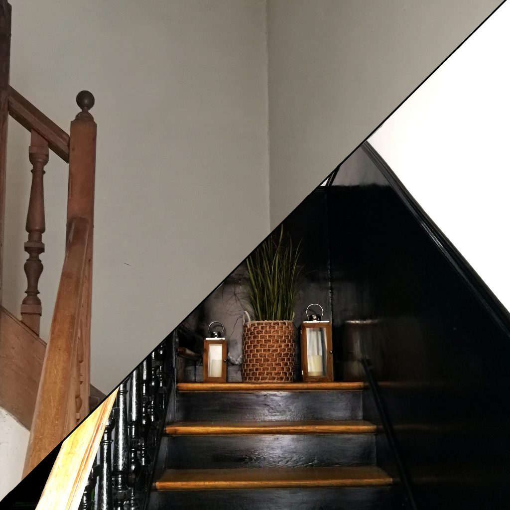 travaux, déco escalier, décoration palier, escalier peint, déco escalier, escalier bicolore, blog déco, blogueuse décoration